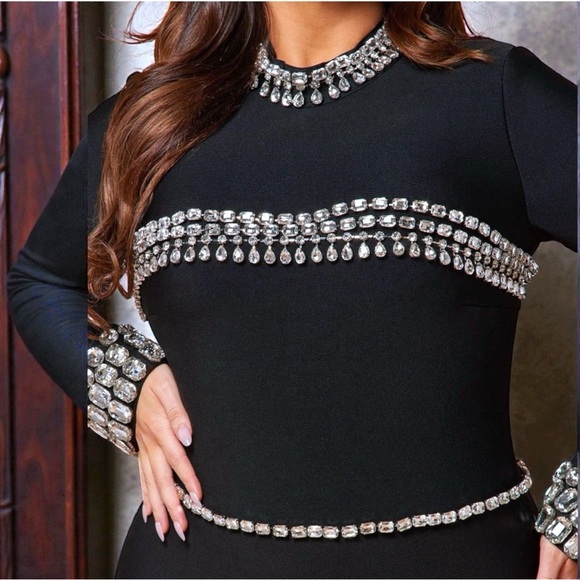 Fashion Nova Luxe Black Long Sleeve Dress with Silver Accents - Picture 6 of 16